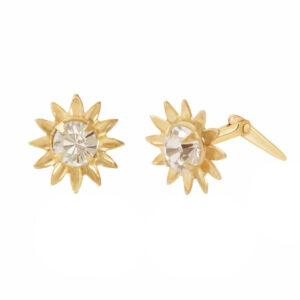 north star crystal stud earrings in 9ct Yellow Gold with one front view and one side view
