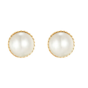gold button pearl stud earrings in 9ct Yellow Gold shown as a front-facing pair
