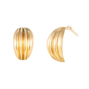 gold ribbed half hoop earrings side profile showing Andralok hinge