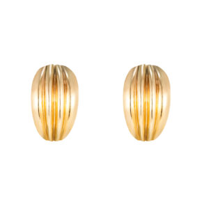 gold ribbed half hoop earrings in 9ct yellow gold front view