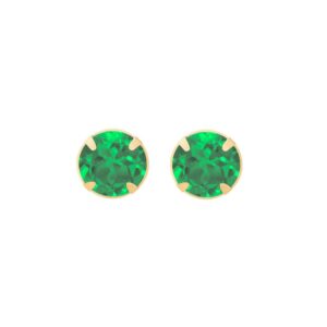 gold created emerald stud earrings shown as a matching pair in front view on a white background