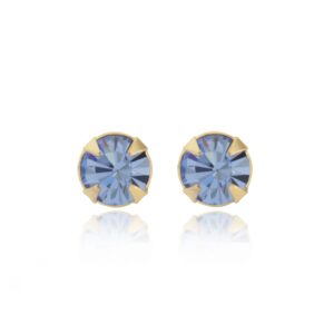 gold light blue crystal stud earrings shown as a matching pair on a white background