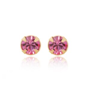 gold light pink crystal studs in 9ct Yellow Gold with round four claw settings