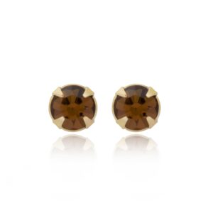 gold brown crystal studs shown front view with rich brown crystal stones