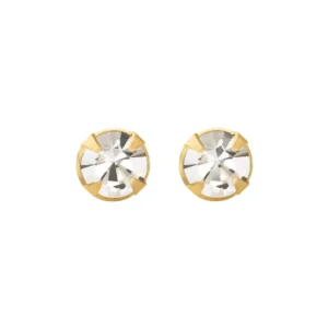 gold white crystal studs shown front view with bright white crystal stones