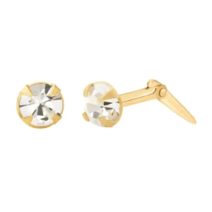 9ct Yellow Gold white crystal round stud earrings with Andralok fitting