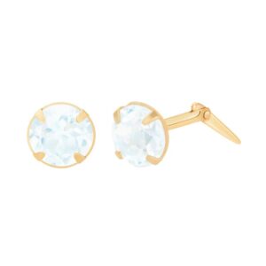 round aquamarine stud earrings with visible Andralok hinge detail