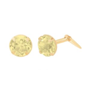gold citrine stud earrings shown with one front view and one side profile with Andralok fitting detail