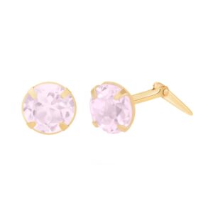 gold pink topaz studs shown front and side view with Andralok fitting
