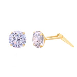 light purple cubic zirconia stud earrings with one front view and one side profile showing the Andralok fitting