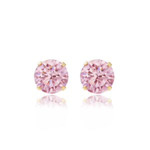 5mm pink cubic zirconia earrings in 9ct yellow gold front view