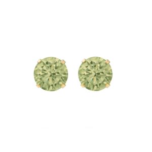 gold peridot cz stud earrings shown as a matching pair in front view on a white background