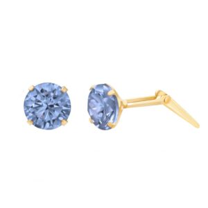 9ct Yellow Gold blue cubic zirconia round stud earrings with Andralok fitting