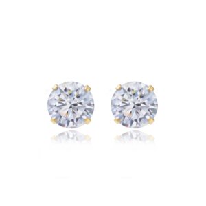 gold white cz studs shown front view with bright white cubic zirconia