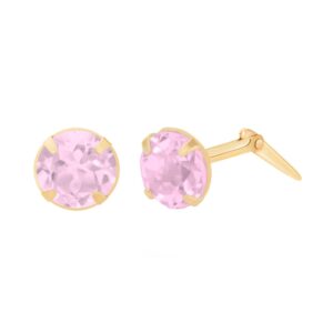 gold pink tourmaline studs shown front and side view with Andralok fitting
