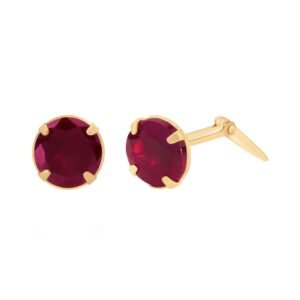 gold created ruby studs shown front and side view with Andralok fitting