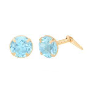 gold swiss blue topaz studs shown front and side view with Andralok fitting