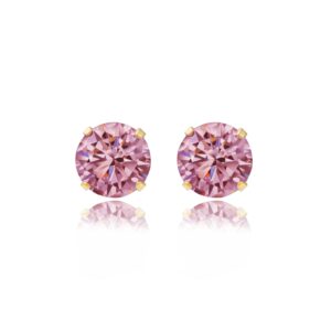 gold light purple crystal stud earrings shown as a matching pair in front view on a white background