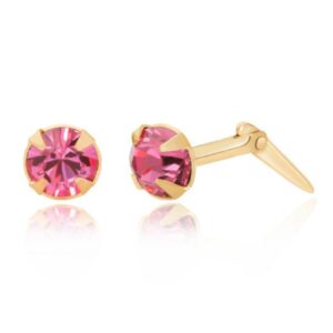 gold light pink crystal studs shown front and side view with Andralok fitting