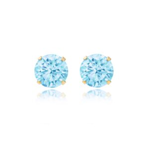 gold light blue crystal studs in 9ct yellow gold with round crystals front view