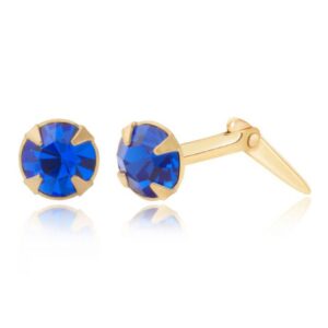 gold blue crystal studs shown front and side view with Andralok fitting