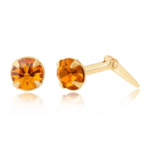 9ct Yellow Gold orange crystal round stud earrings with Andralok fitting
