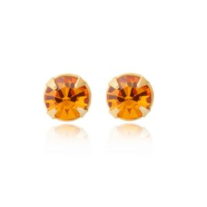gold orange crystal studs shown front view with bright orange crystal stones
