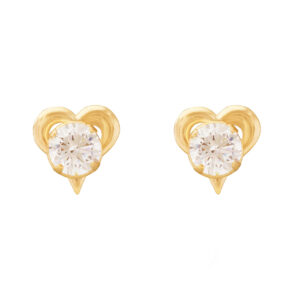 gold heart frame cz studs in 9ct Yellow Gold shown as a matching front-facing pair