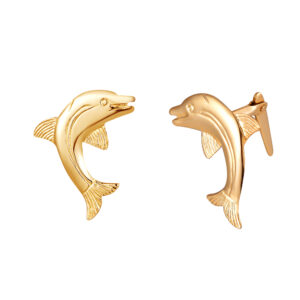 gold dolphin gift box studs shown side-on with Andralok hinge fitting detail