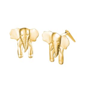 gold elephant face stud earrings side profile showing Andralok hinge