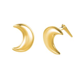 gold crescent moon stud earrings side profile showing Andralok hinge