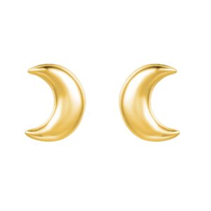 gold crescent moon stud earrings in 9ct yellow gold front view