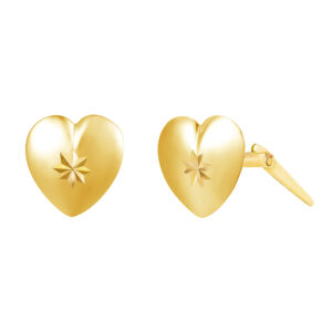 gold radiant heart studs shown side-on with Andralok hinge fitting detail