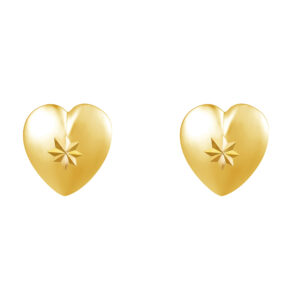 gold radiant heart studs in 9ct yellow gold, front view on white background
