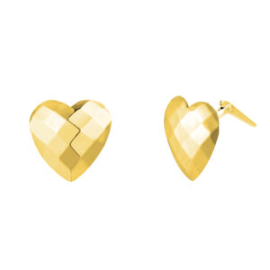 gold faceted heart stud earrings side profile showing Andralok hinge