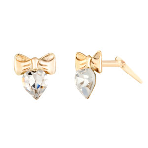 gold heart crystal ribbon studs shown side-on with Andralok hinge fitting detail