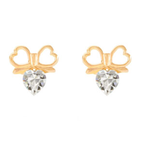 gold crystal bow studs in 9ct Yellow Gold shown front facing on a white background
