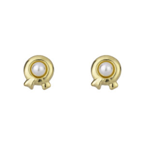 9ct yellow gold pearl scarf stud earrings shown front on as a matching pair on a white background