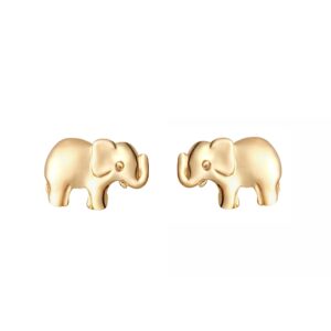 gold elephant stud earrings in 9ct yellow gold front view