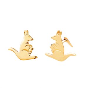 Gold kangaroo stud earrings detailed front close up
