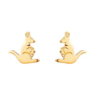 9ct yellow gold kangaroo stud earrings front view