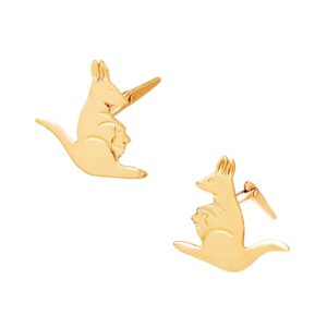 9ct yellow gold kangaroo stud earrings side view showing Andralok hinge