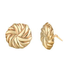 gold radial stud earrings side profile showing Andralok hinge