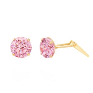 gold pink cz studs in 9ct Yellow Gold with round four claw settings
