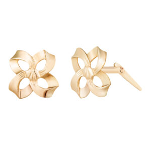 9ct gold sculpted four loop stud earrings side profile with Andralok hinge