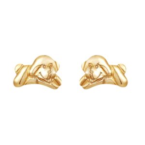 9ct yellow gold puppy dog stud earrings front view pair