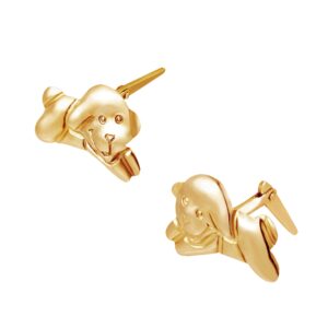 9ct yellow gold puppy dog stud earrings side view with Andralok hinge
