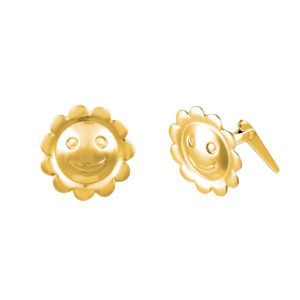 gold sunflower stud earrings in 9ct Yellow Gold with one earring front facing and one shown side on