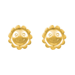 gold sunflower stud earrings in 9ct Yellow Gold shown as a matching pair, front view
