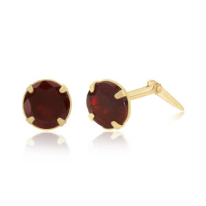 9ct yellow gold garnet 5mm round stud earrings side view showing Andralok fitting